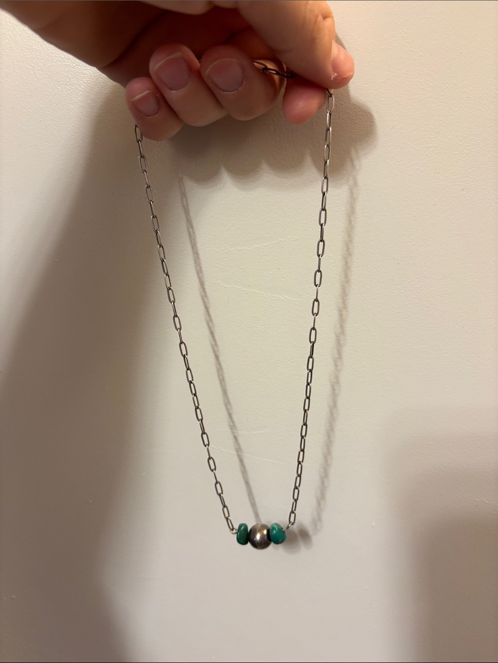 Sterling Silver Chain Necklace with Turquoise Accent Beads
